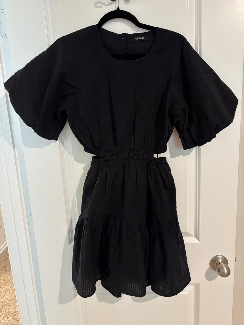 Madewell Black Puff-Sleeve Tiered Kids Dress